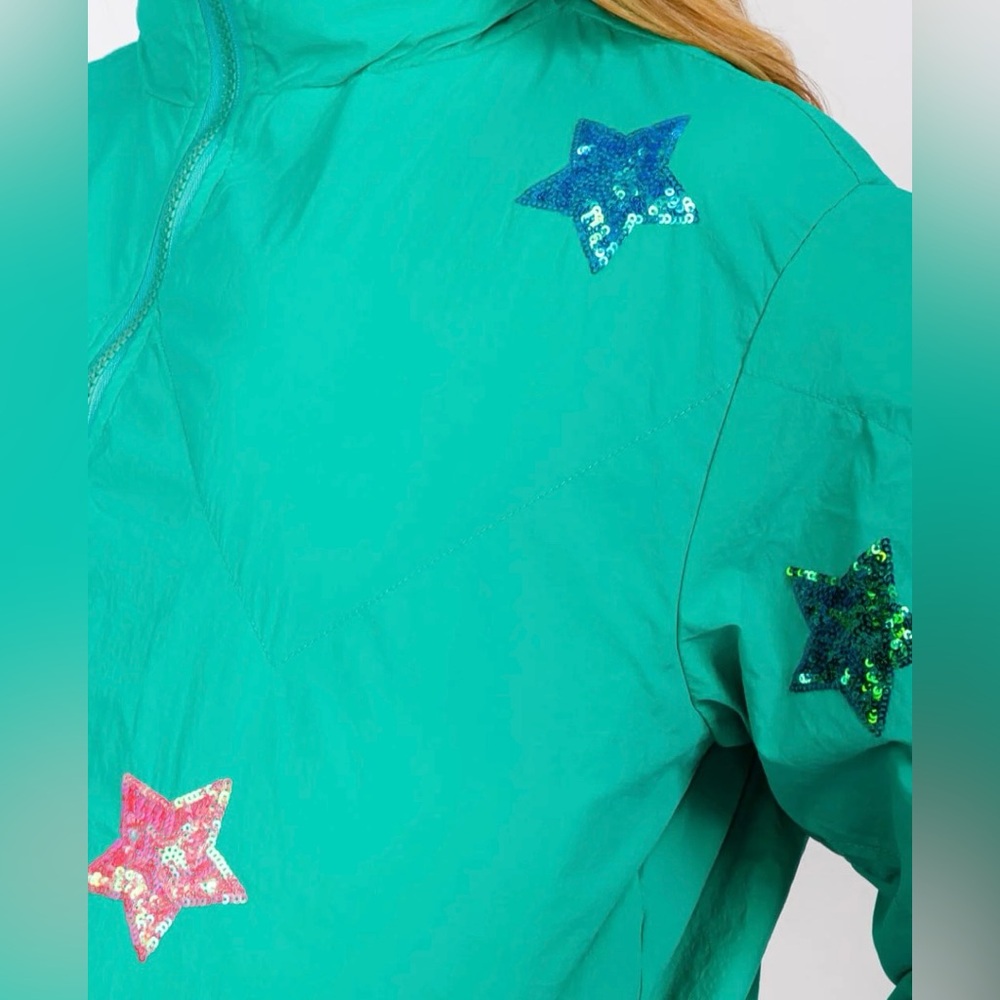 Teal Green Star Sequins Zip Up Puffer Jacket - Picture 6 of 13
